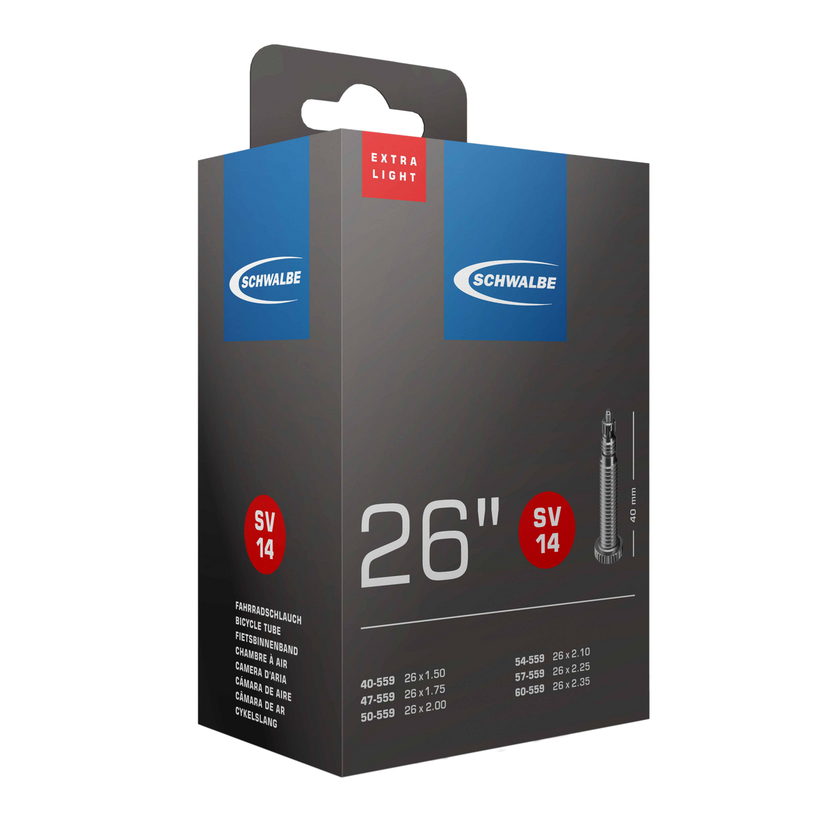 Schwalbe Presta Valve 60mm Extra Light Bicycle Inner Tube SV20 for 700 x 18 - 25 Tires, Weighing Only 65g