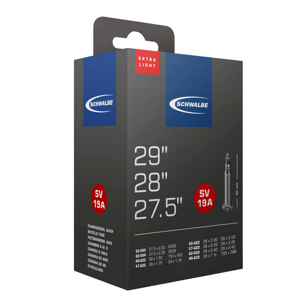 Schwalbe Presta Valve 60mm Extra Light Bicycle Inner Tube SV20 for 700 x 18 - 25 Tires, Weighing Only 65g