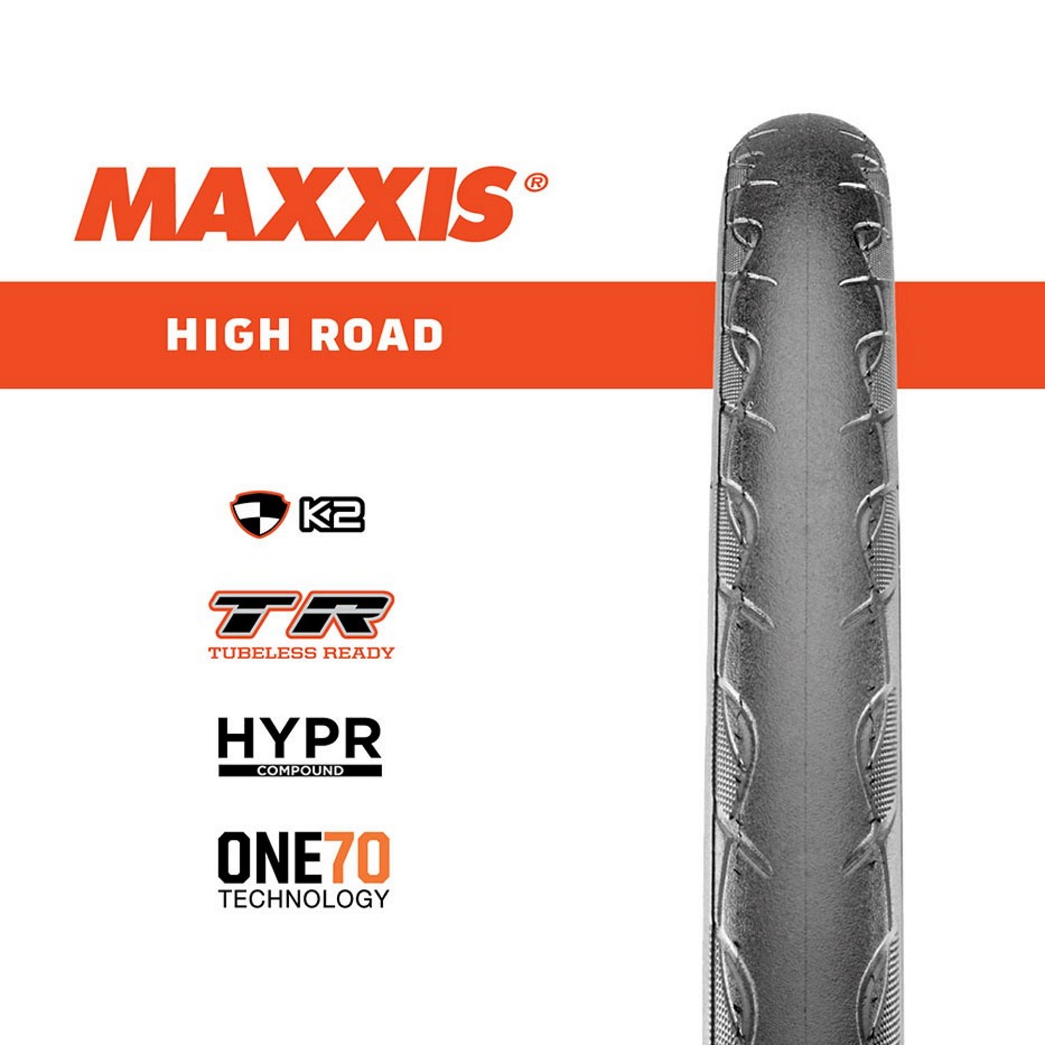 Maxxis Highroad Hypr K2 One70 Tubeless Ready Road Bike Tire - 700 x 25