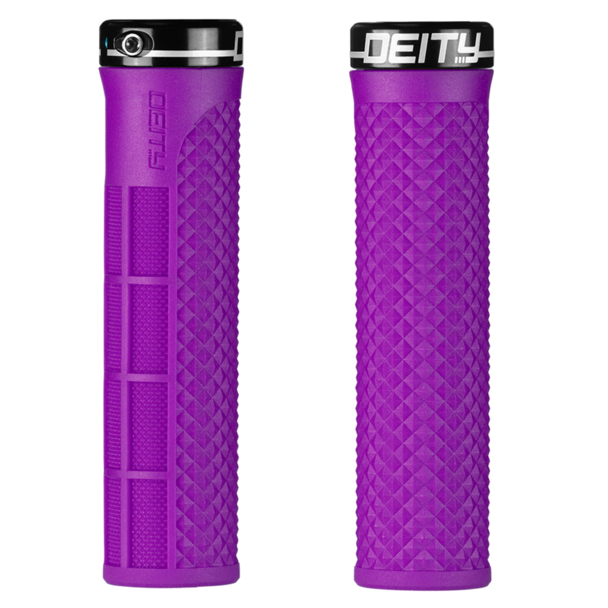Deity Purple Motorcycle Handlebar Grips with Black Clamp - Lockjaw Model