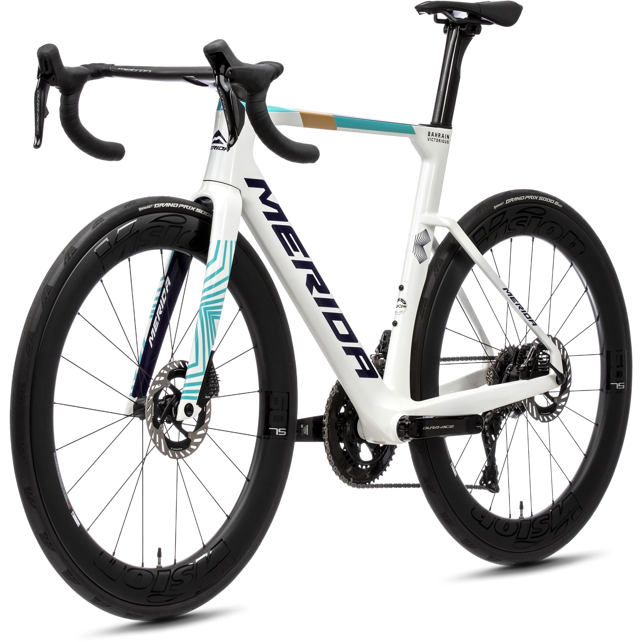 Merida Reacto Team High - Performance Road Bicycle in White, Teal and Pearl Colors
