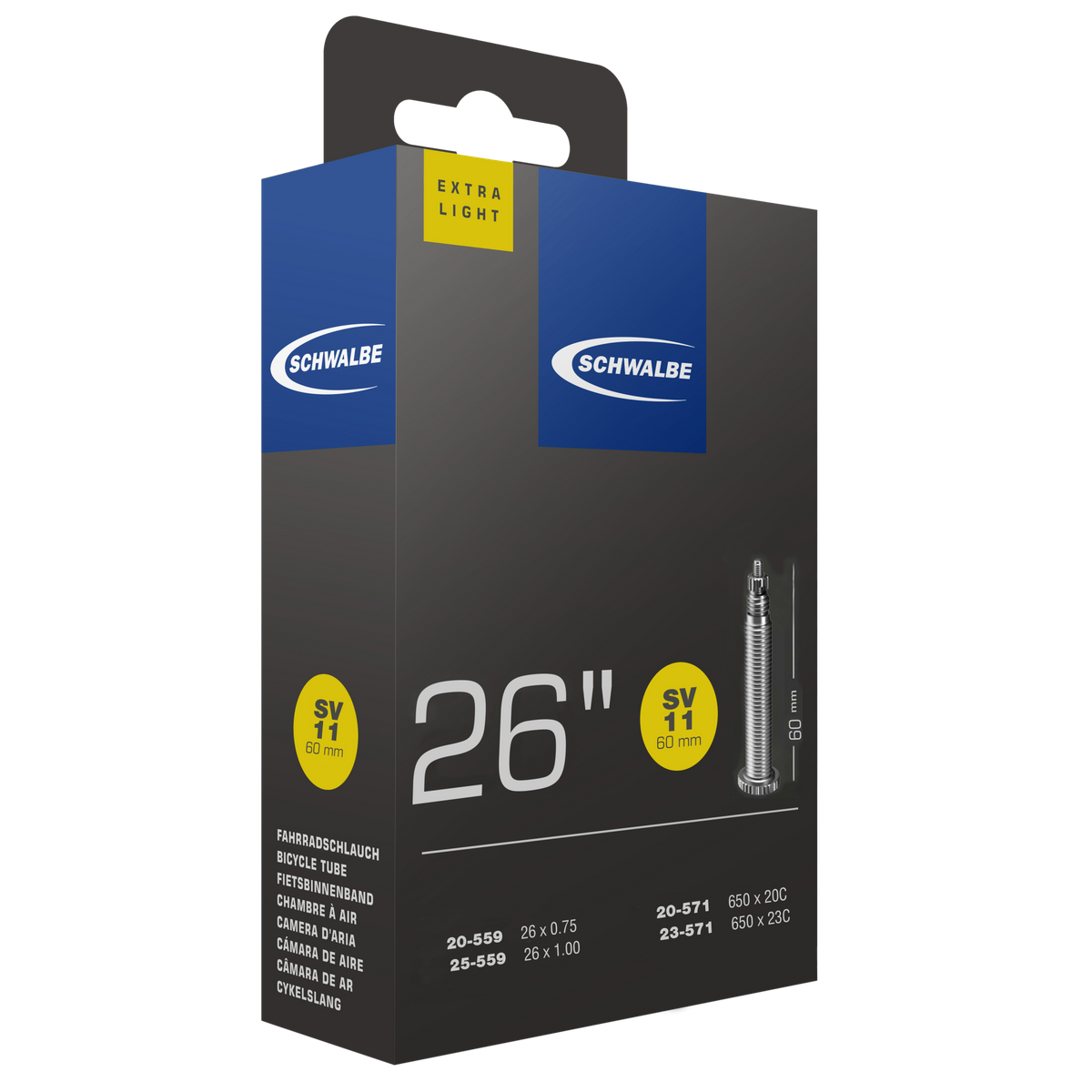 Schwalbe Presta Valve 60mm Extra Light Bicycle Inner Tube SV20 for 700 x 18 - 25 Tires, Weighing Only 65g
