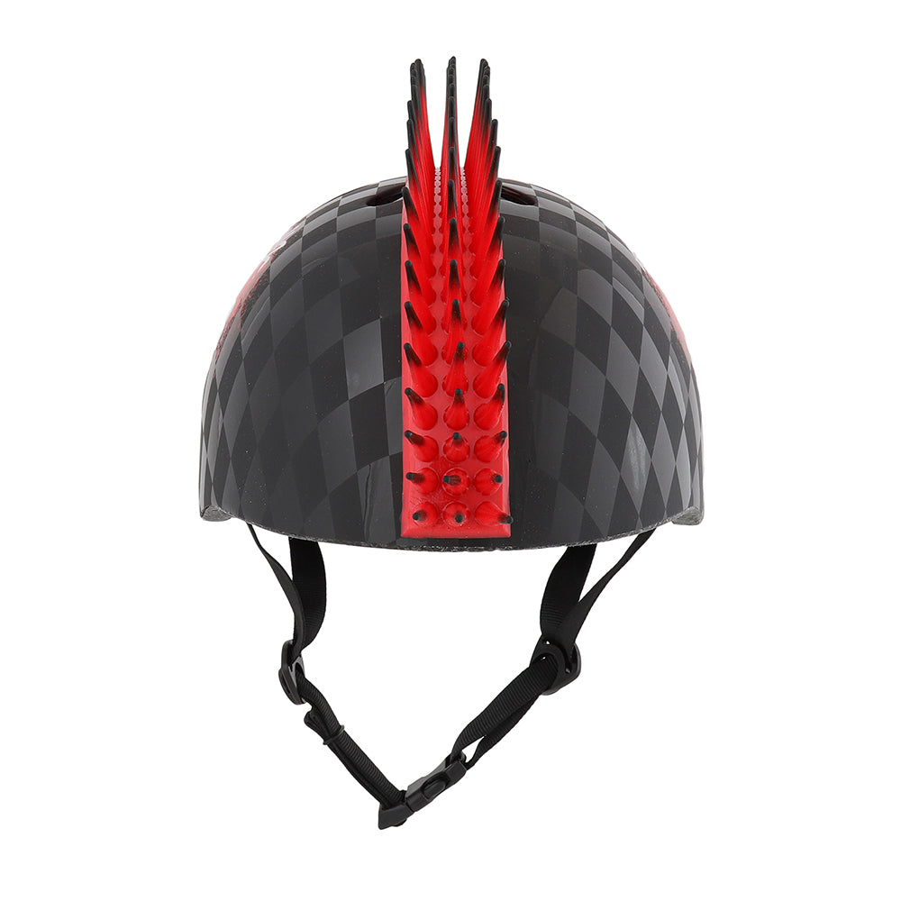 Raskullz Skull Hawk Children's Helmet in Matte and Gloss Black/Red Design with Bendable Rubber Red Mohawk