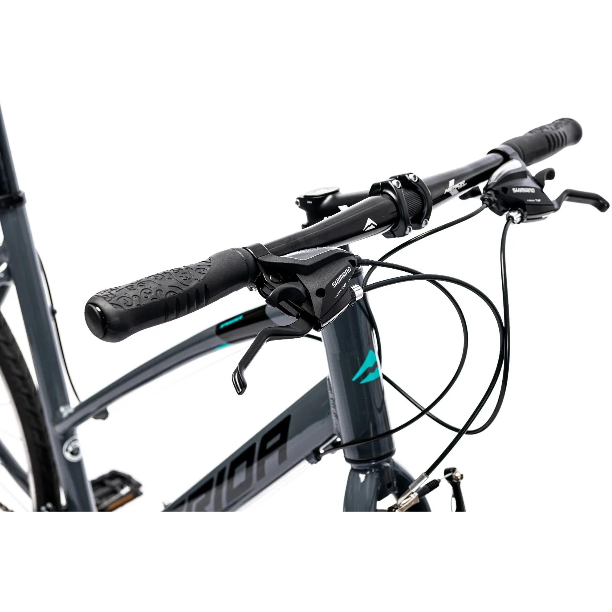 Merida Women's Flat Bar Road Bicycle - Speeder 10-V W in Glossy Grey, Black and Teal Colors