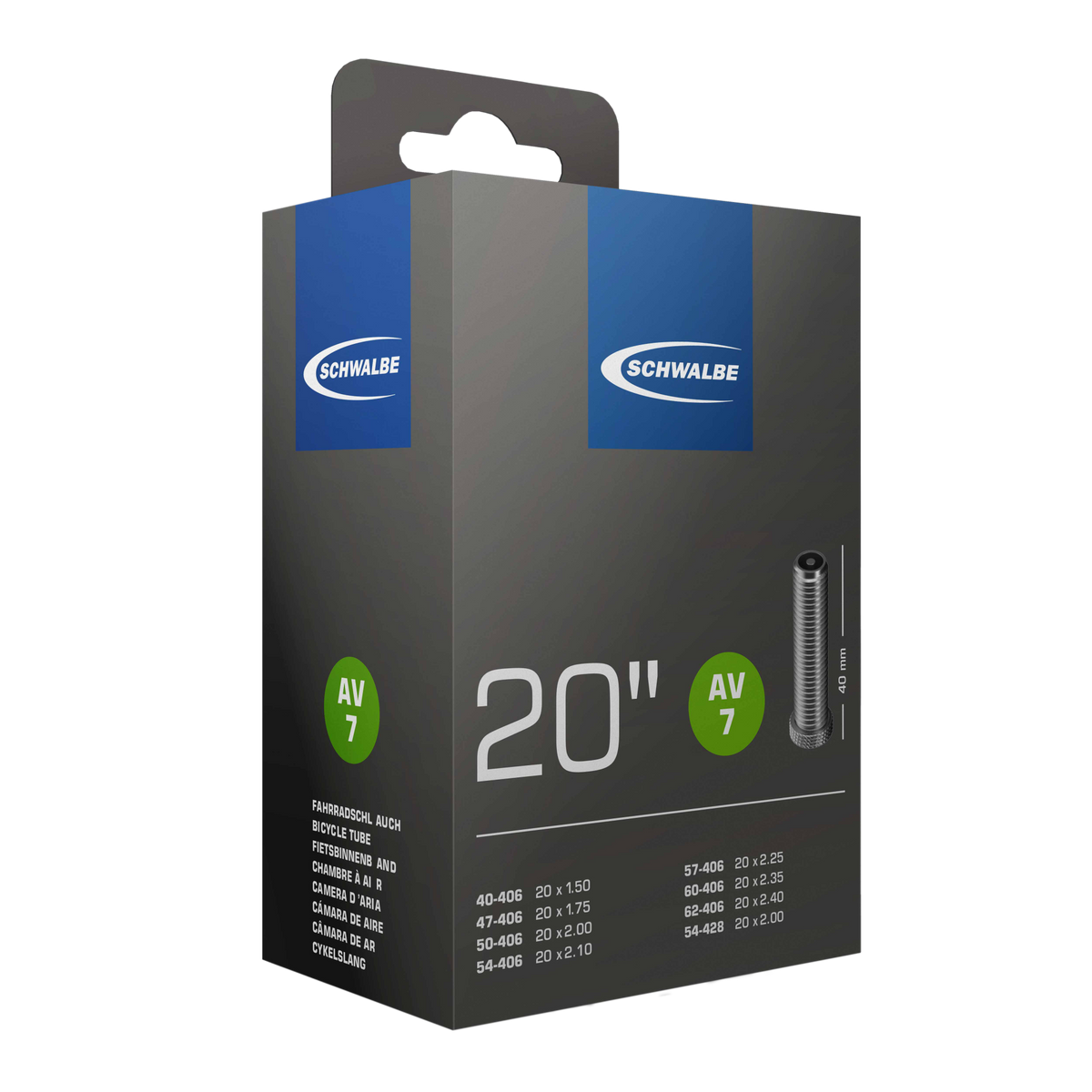 Schwalbe AV7 Tube 20 x 1.50 - 2.50 Schrader, 40mm, 145g for Long - lasting Air Retention