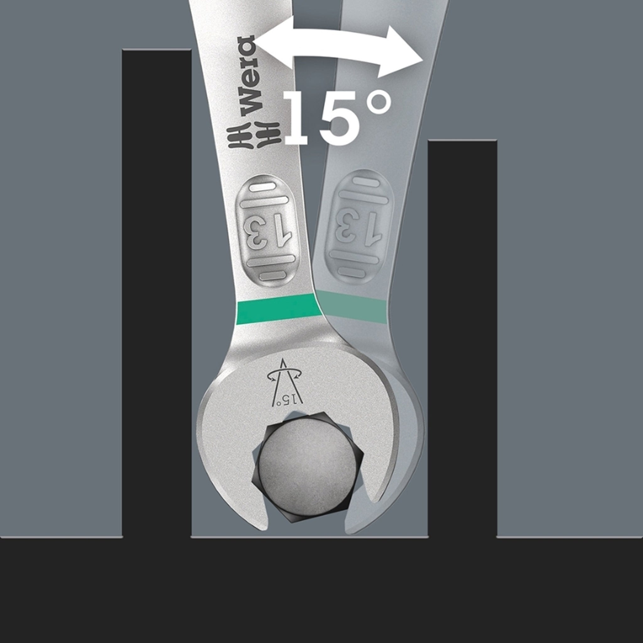 Wera Tools High - Performance 15mm Combination Pedal Wrench 6003 Joker for Tight Spaces