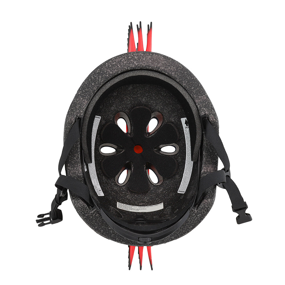 Raskullz Skull Hawk Children's Helmet in Matte and Gloss Black/Red Design with Bendable Rubber Red Mohawk