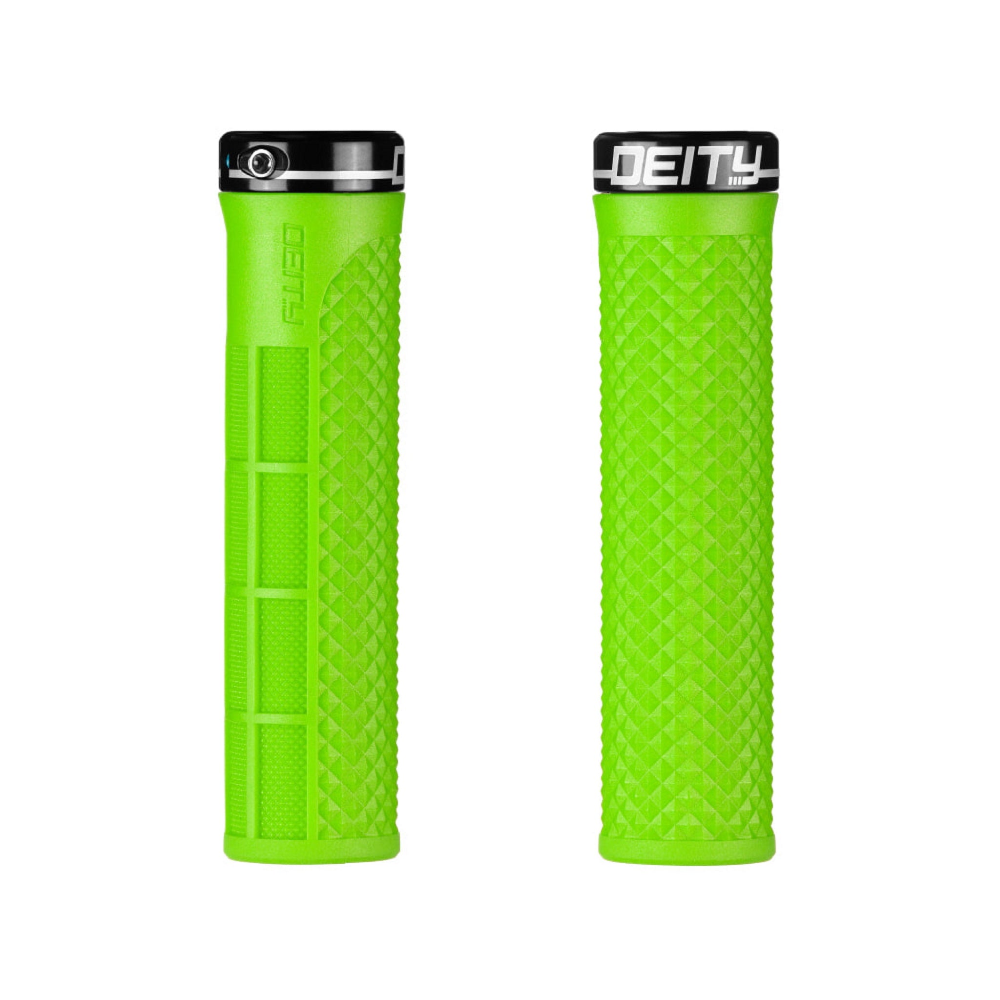 Deity Green Lockjaw Grips with Black Clamp for Enhanced Bicycle Handling