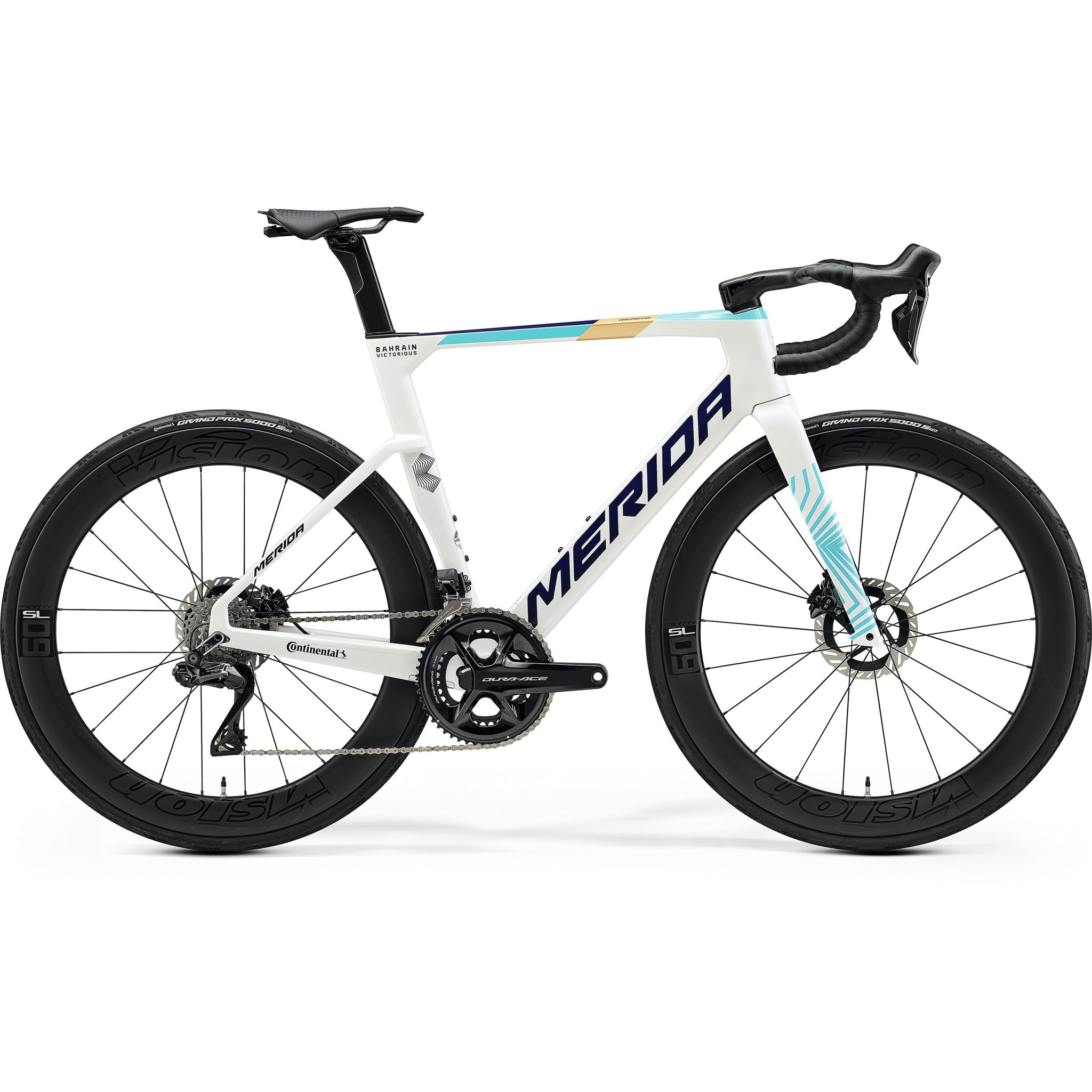 Merida Reacto Team High - Performance Road Bicycle in White, Teal and Pearl Colors