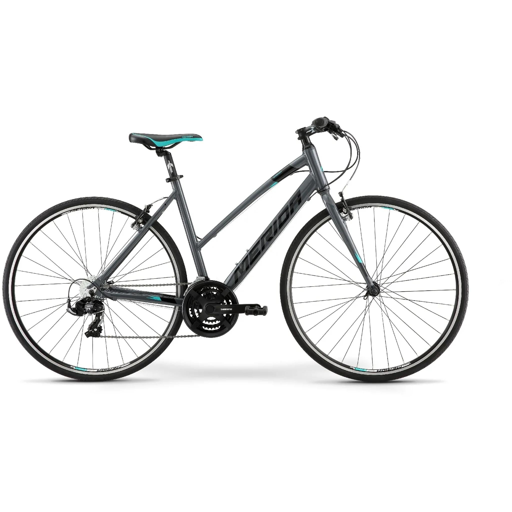 Merida Women's Flat Bar Road Bicycle - Speeder 10-V W in Glossy Grey, Black and Teal Colors
