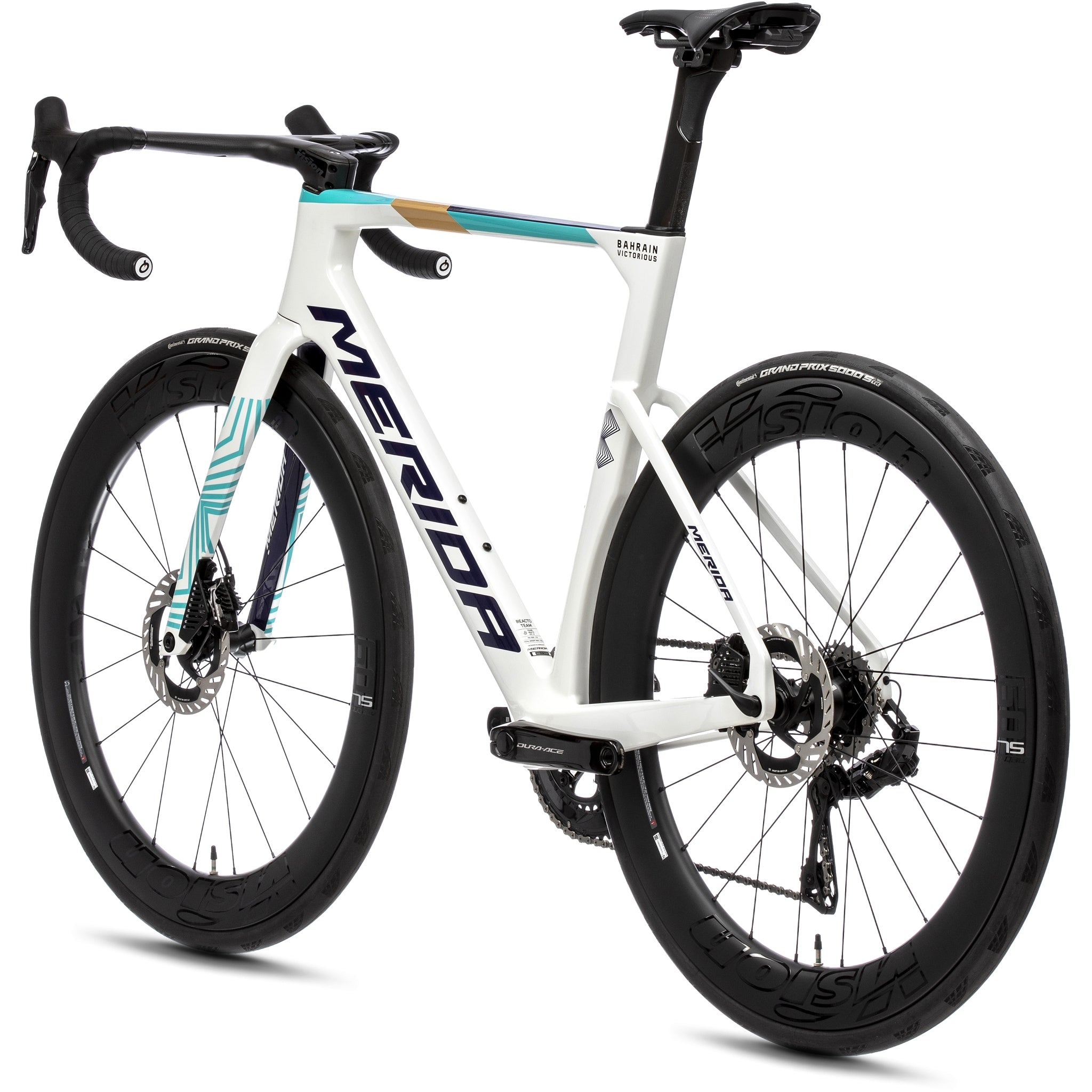 Merida Reacto Team High - Performance Road Bicycle in White, Teal and Pearl Colors