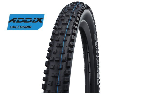 Schwalbe Brand High - Performance Mountain Bike Tyre Nobby Nic, Size 29 x 2.4, Evolution Folding Type with Addix SpeedGrip Technology (Blue Color), TL - Easy SuperTrail HS602