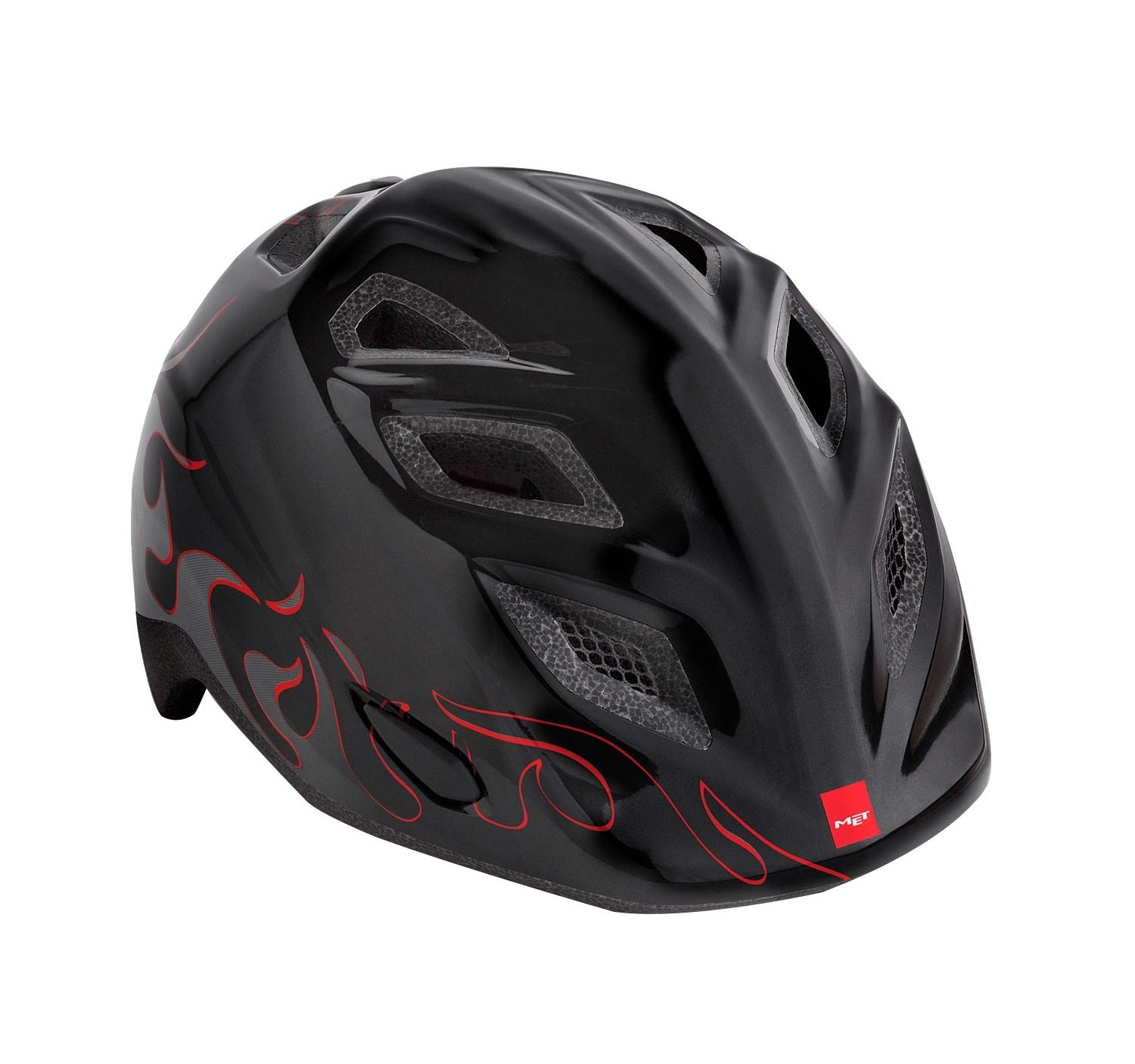 Met Elfo Glossy Black Flames Children's Bicycle Helmet for Enhanced Safety