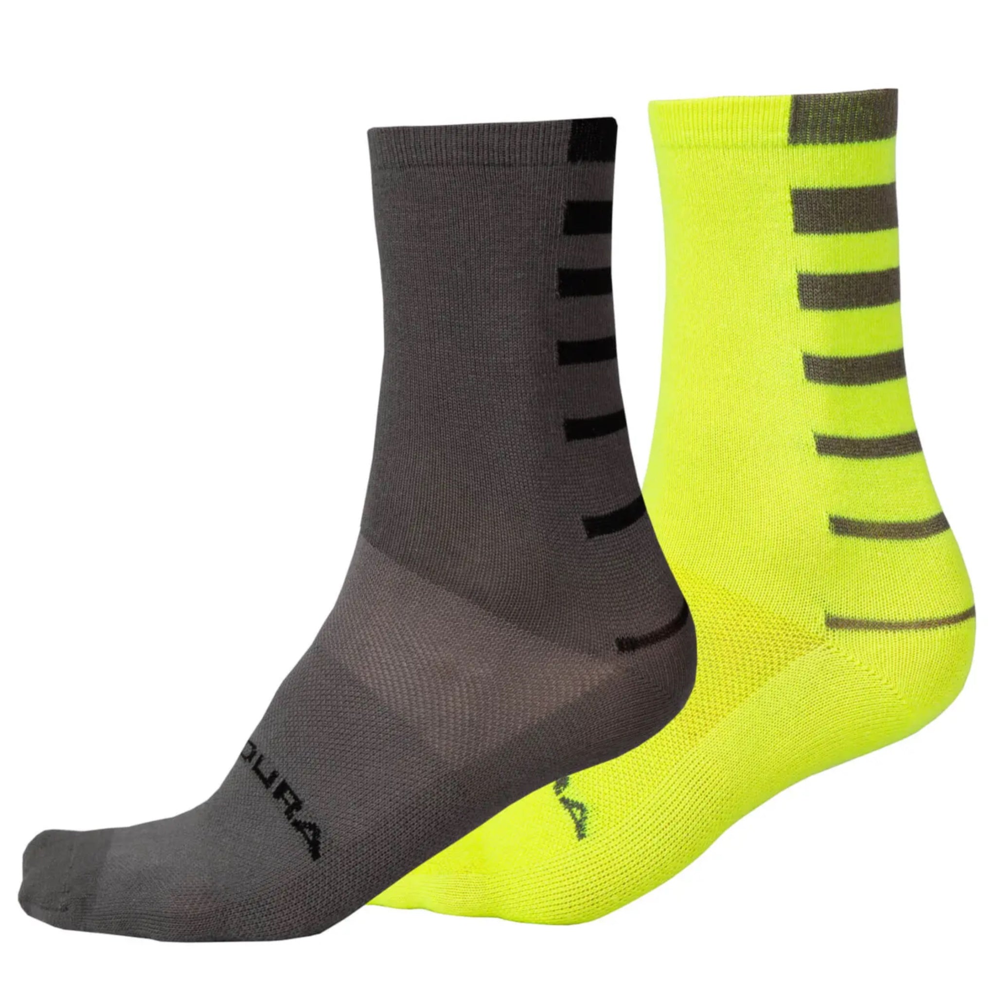 Hi Vis Endura Coolmax Striped Socks (Twin Pack) for Cycling and Daily Use