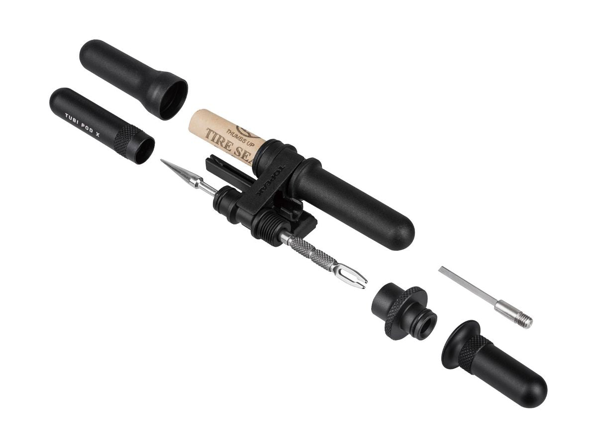 Topeak Tubi-Pod X Aluminum Capsule for Tubeless Tire Repair - Set of 3 Pieces with 3.5mm Tools and 5 Tire Plugs