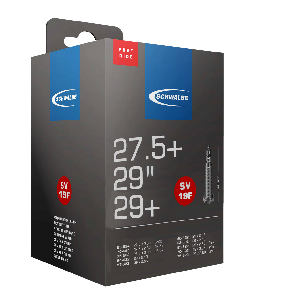 Schwalbe Freeride Bicycle Inner Tube SV21F - 27.5 x 2.1 - 3.0 Presta Valve, 40mm Length, 205g Weight