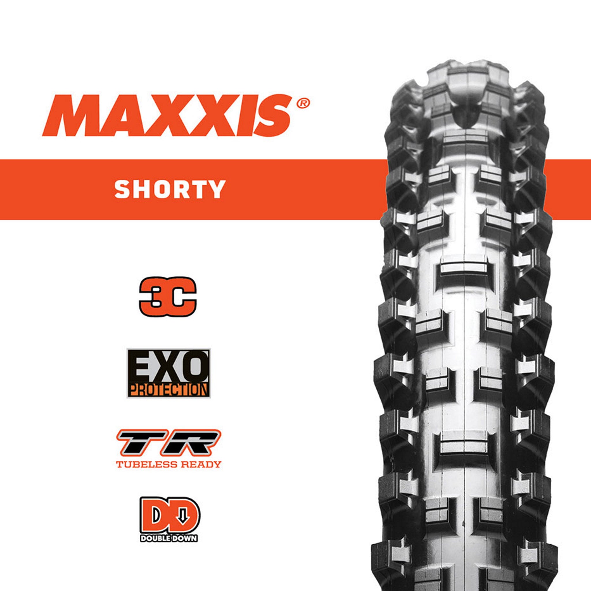 Foldable Maxxis Shorty 27.5 x 2.40 WT 3C/TR/DD Tyre with Maxx Grip