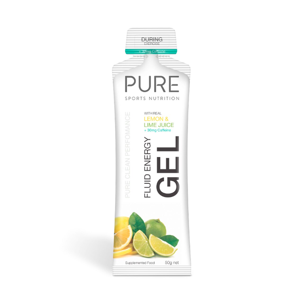 PURE Brand 50g Lemon & Lime Flavored Energy Gel with Added Caffeine for Athletes