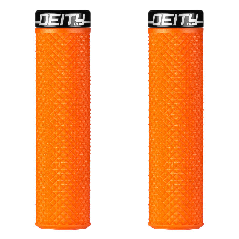 Deity High - Performance Supracush Handlebar Grips in Orange Color with Black Clamp for Bicycles