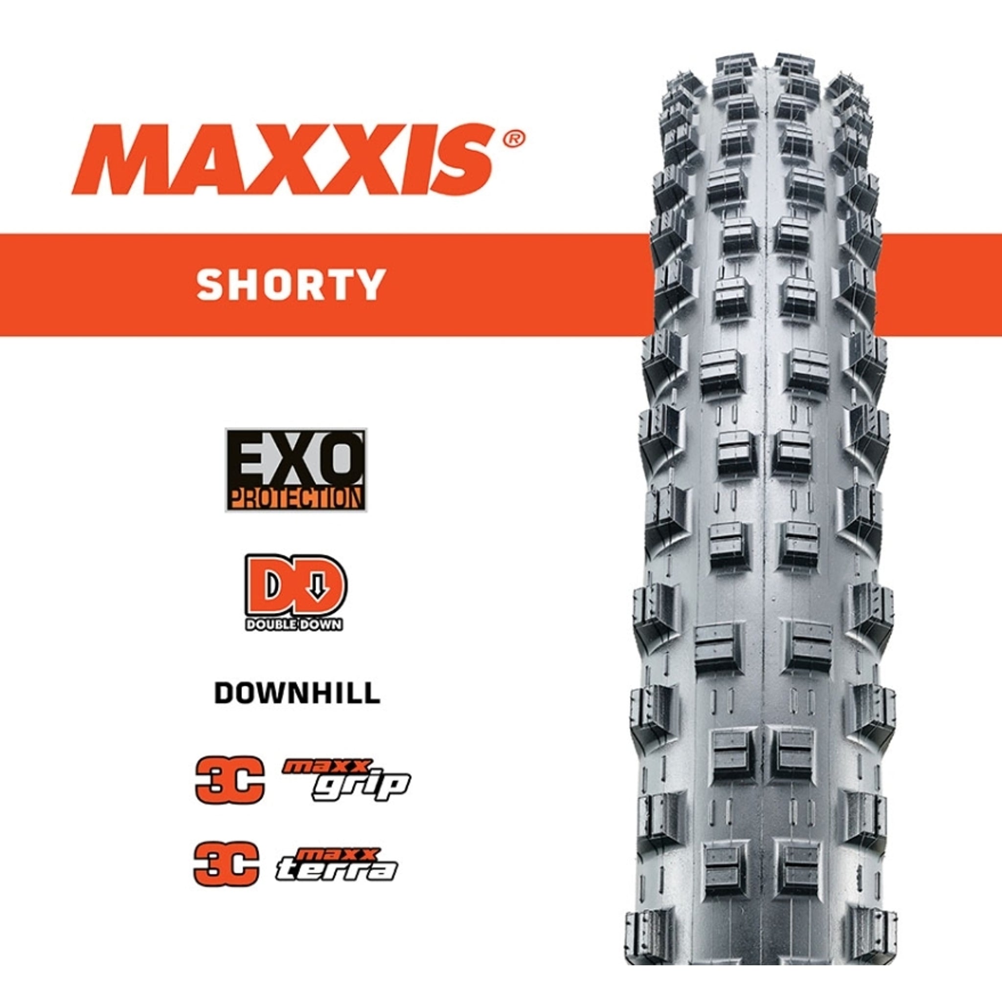 Maxxis Foldable Downhill MTB Tire - WT Shorty 29 x 2.40 with 3C/Tr Maxx Grip for Superior Traction