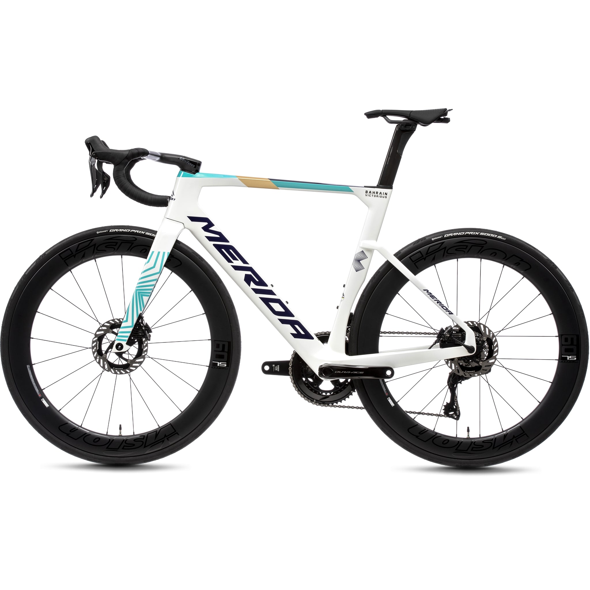Merida Reacto Team High - Performance Road Bicycle in White, Teal and Pearl Colors