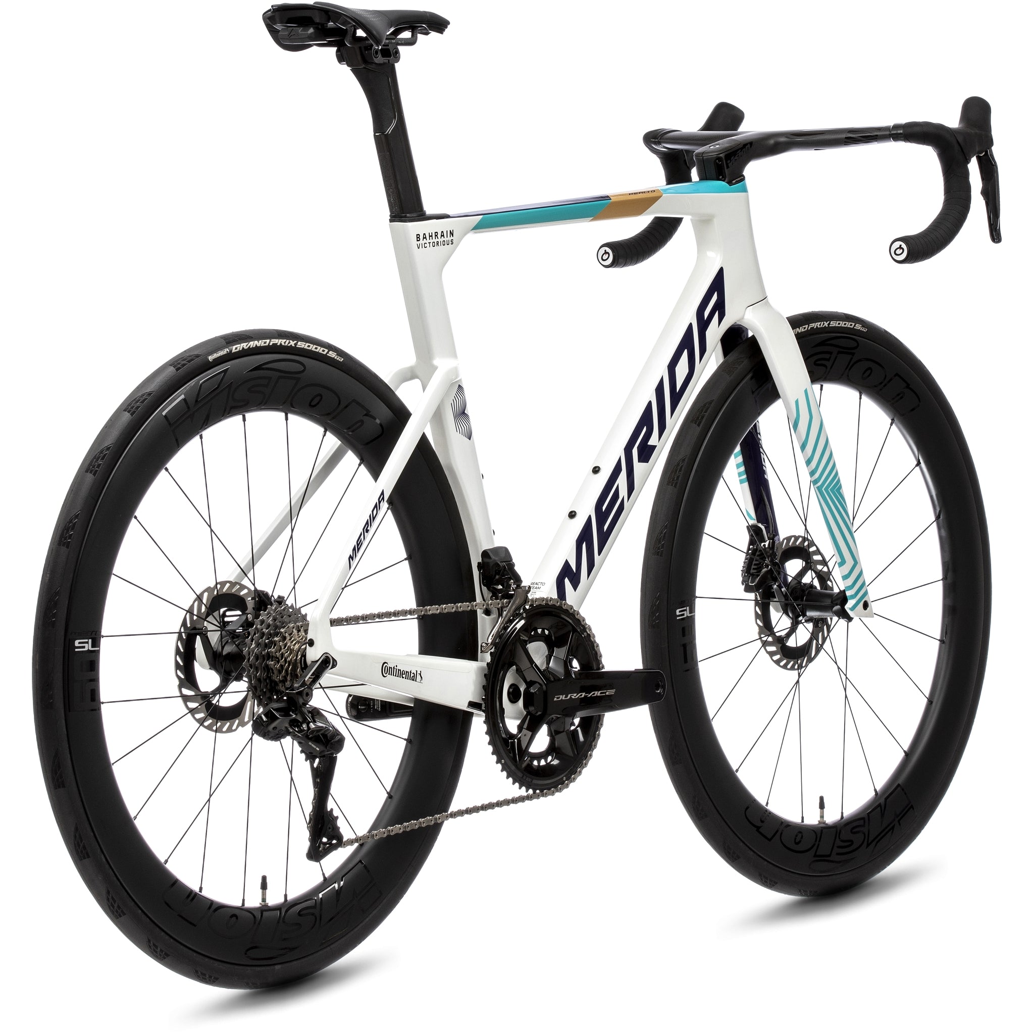 Merida Reacto Team High - Performance Road Bicycle in White, Teal and Pearl Colors