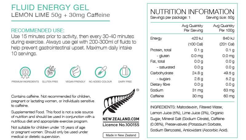PURE Brand 50g Lemon & Lime Flavored Energy Gel with Added Caffeine for Athletes