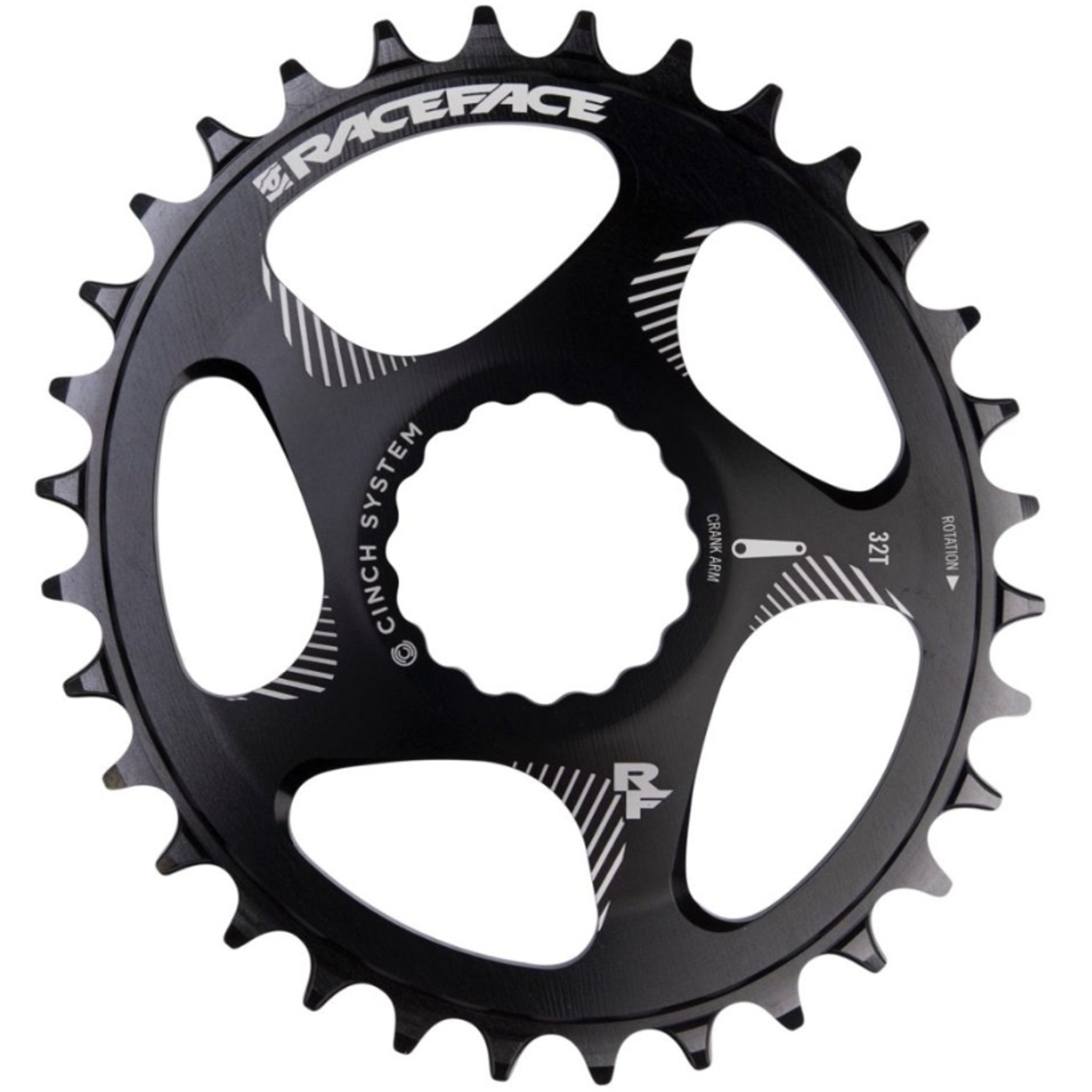 Black Race Face 32T Oval Cinch DM Chainring for Enhanced Cycling