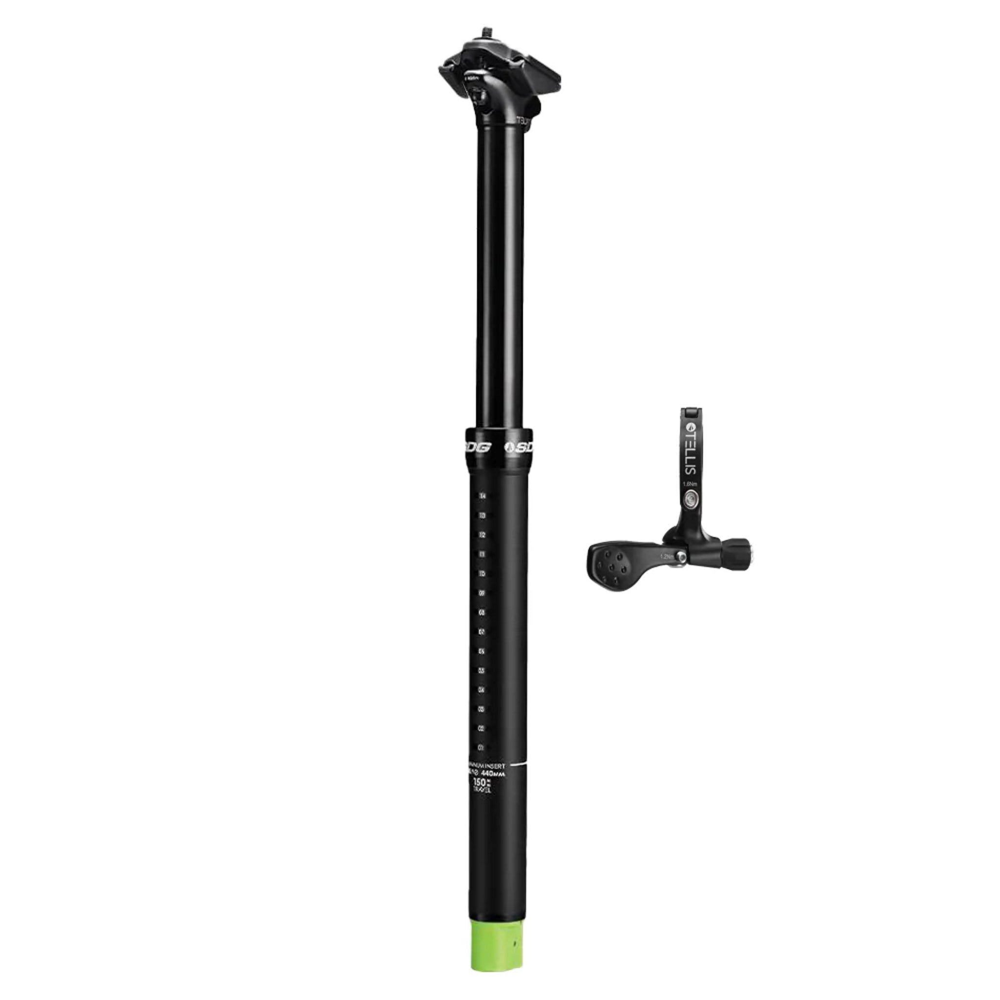 SDG TELLIS Dropper Seat Post for Bicycles, 30.9MM Diameter - 125mm Drop - Equipped with Control Lever