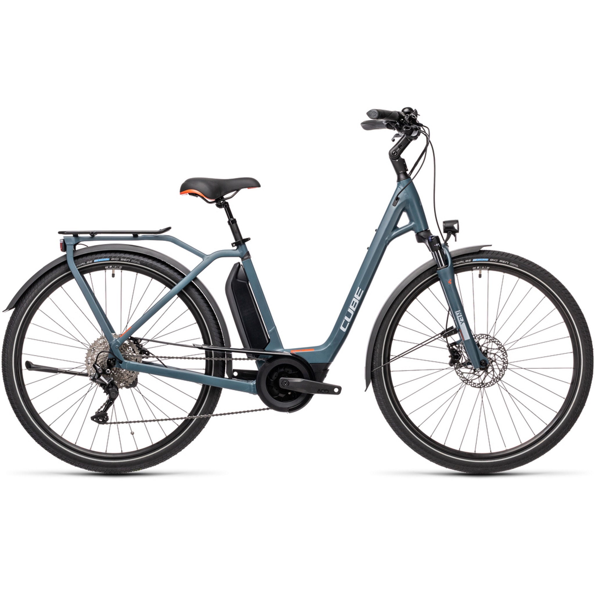 Cube Urban Electric Hybrid Sports Pro Bike with 500wh Battery in Blue and Red for Easy Entry and Comfortable Riding