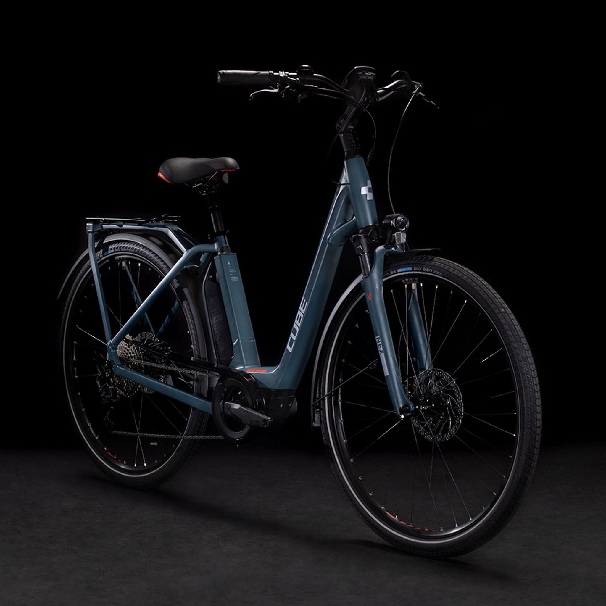 Cube Urban Electric Hybrid Sports Pro Bike with 500wh Battery in Blue and Red for Easy Entry and Comfortable Riding